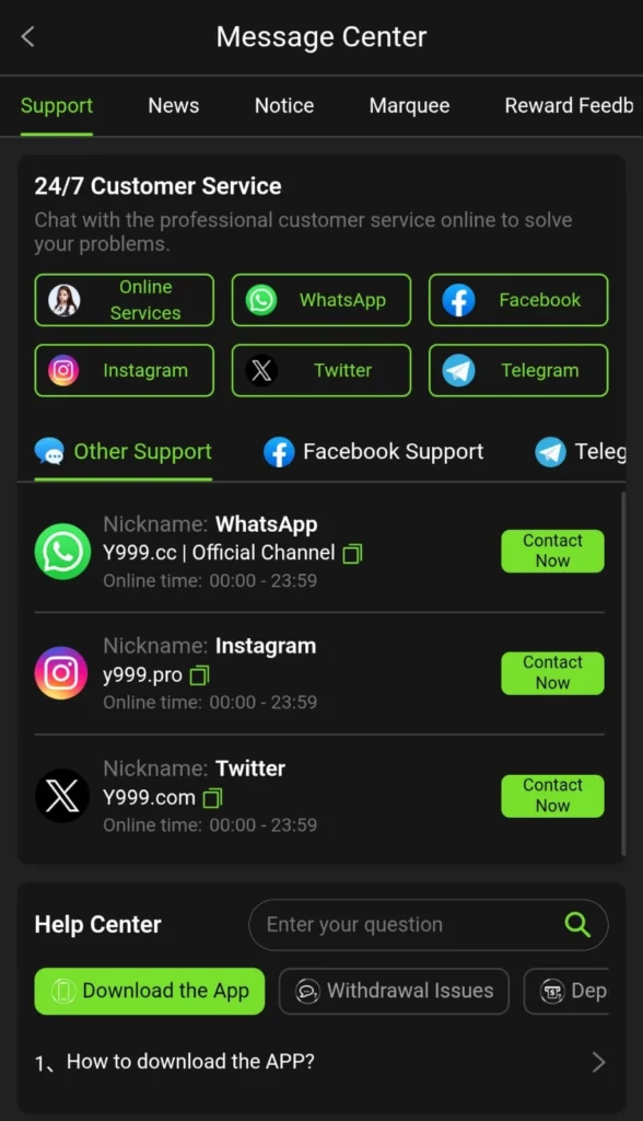 Y999 Game Download (y999.com Official App) for Pakistan 3 Customer Care Service of Y999 Game